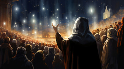 Fototapeta na wymiar Crowd of people praying at holy nigh illustration