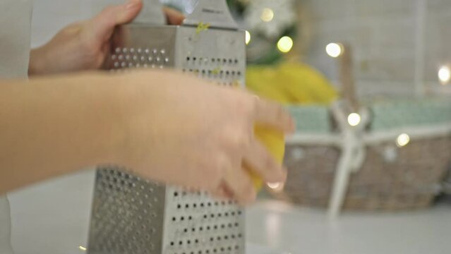 Woman's Hands Grating A Lemon 4k