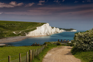 Seven Sisters white cliffs at Cuckmere Haven in Sussex UK 