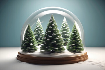 A hyper-realistic shot of a Christmas tree inside a snow globe