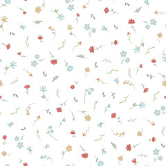 Cute abstract floral vector pattern with small flowers. Collage contemporary seamless pattern. Hand drawn cartoon style pattern. Minimalism - 706964758
