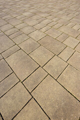 New paving made with stone and concrete blocks of rectangular sh