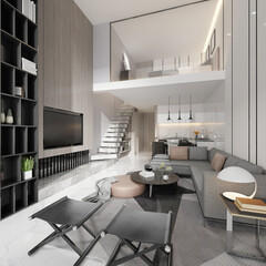 3d render. Modern living room interior scene.
