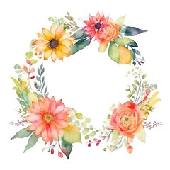 Watercolor floral frame on white background