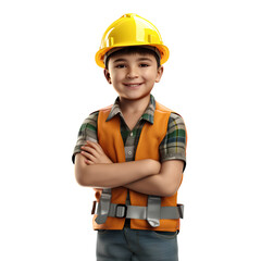 Kid Construction Worker Crossed Arms, isolated on transparent background