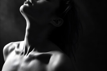 Obraz premium Fashion editorial Concept. Closeup Sensual portrait silhouette of beautiful woman beautiful body form. illuminated dynamic composition dramatic lighting. copy space 