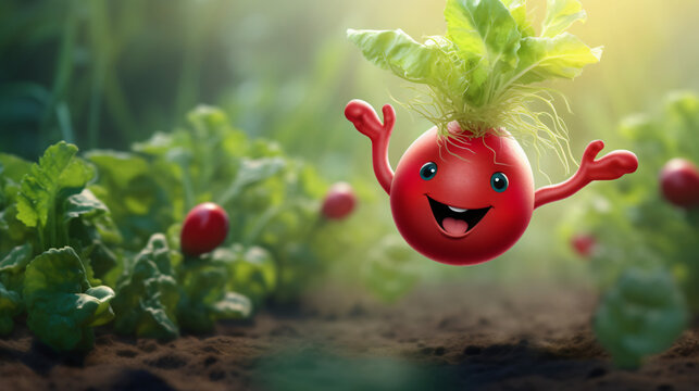  cute funny radish jumping and smile