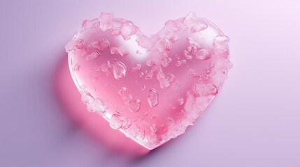 frost frozen 3D heart made of ice, pink background, hyperrealism, st valentine 
