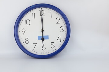 Set of office clocks showing various time isolated on white background.