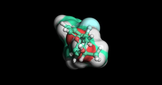 Flurbiprofen, drug for rheumatoid arthritis, osteorarthritis and anklosing spondylitis, 3D molecule spinning on Y-axis, 4K 
