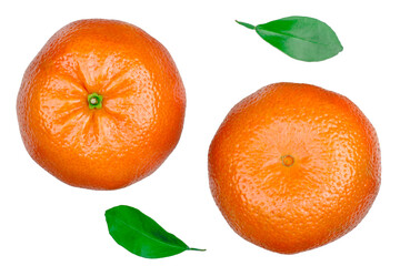 Tangerine fruits isolated on a white background. Top view