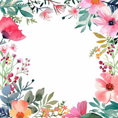 Fototapeta premium Watercolor floral frame on white background