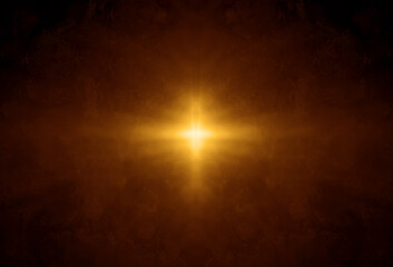 golden sun light effect. Glowing sunrays on black background. Light rays or sun beam vector...