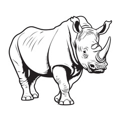 Fototapeta premium Rhinoceros in cartoon, doodle style . Image for t shirt. Isolated 2d vector illustration in logo, icon, sketch style, Eps 10, black and white. AI Generative