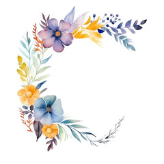 Fototapeta na wymiar Watercolor floral frame on white background