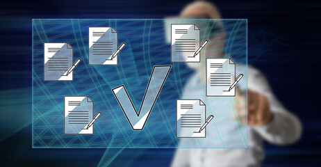 Man touching a document validation concept