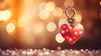 Key in the shape of a heart bokeh background