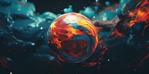 earth in space, Earth On Fire, earth on fire and burning down global catastrophe and world destroyed dark background, Glowing planet with fire on dark background. 3D illustration. generative AI