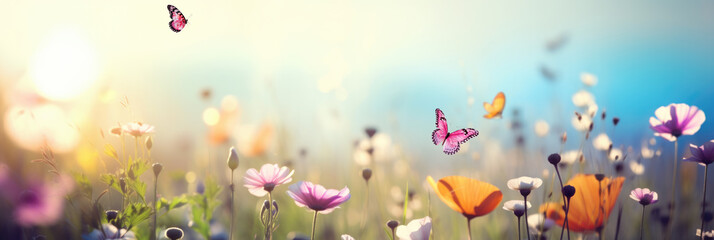 Butterflies Fluttering Over Sunlit Wildflowers