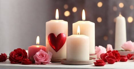 Obraz na płótnie Canvas candles and rose petals