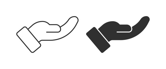 Palm icons. Line, palm beggars icons. Vector icons