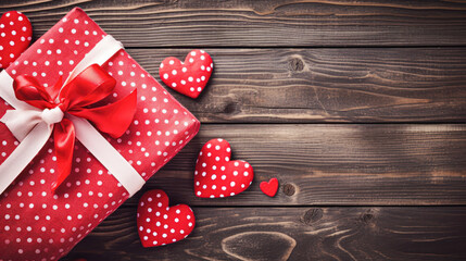 Love hearts on wooden texture background, valentines day card concept