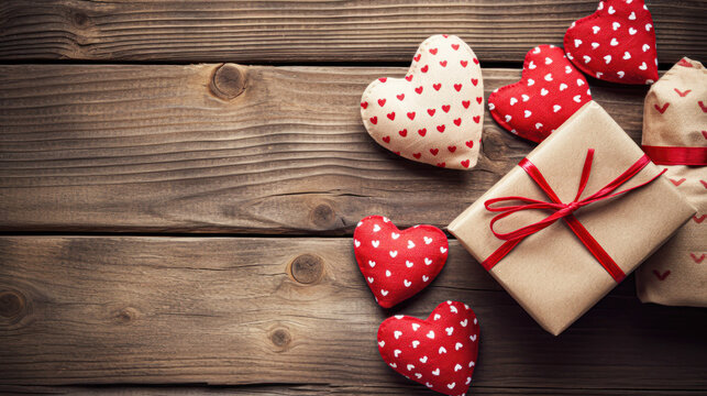 Love hearts on wooden texture background, valentines day card concept