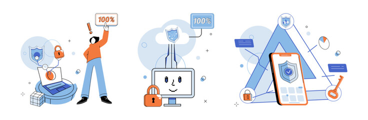 Cyber security vector illustration. The secure storage and transmission information are fundamental in cyber security Cybersecurity measures aim to protect against potential threats and Cybersecurity
