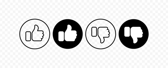 Like and dislike icons. Silhouette, likes thumbs up, dislikes thumbs down icons. Vector icons - obrazy, fototapety, plakaty