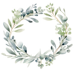 Beautiful vector watercolor wreath with eucalyptus branches and flowers