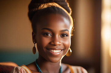 Young beautiful happy smiling African American woman. Close-up portrait.