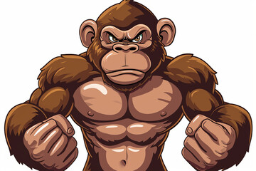 cartoon big muscular monkey - obrazy, fototapety, plakaty