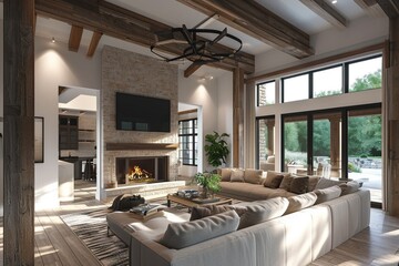 modern living room with fireplace