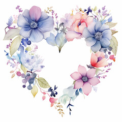 Unusual heart shaped flower template, watercolor flower heart