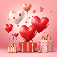 An abundance of love and celebration fills the room as vibrant pink balloons and heart-shaped presents create the perfect valentine's day party atmosphere indoors