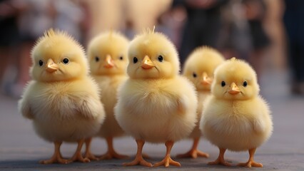 Cute chicks parading in a festive Easter procession, generative AI, background image