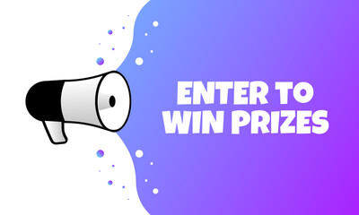 Enter to win prizes sign. Flat, purple, text from a megaphone, enter to win prizes sign. Vector illustration