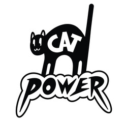Cat power. Vector illustration in trendy doodle cartoon style. Isolated on light backgroud. T-shirt cat design concept. Power metal text design. Strength and power of cat. - 706976523