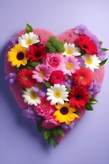 Bouquet of vibrant flowers arranged in the shape of a heart, valentine’s day vibes, generative AI, background image