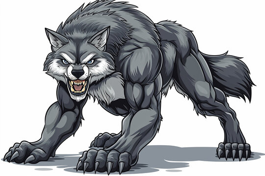 stail cartoon wolf with big muscles