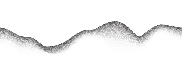 Grainy mountains with noise gradient. Dotted stippled background with grain texture. Vector grunge retro landscape.