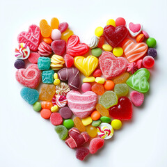 Fototapeta na wymiar A heart made of candy on white background.