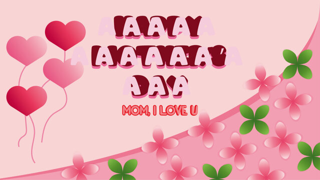 Happy mother's day background with illustrations of pink heart.