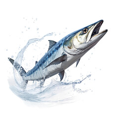Mackerel jumping out of the water, massrealism, sketchfab, photorealistic hyperbole, animated gifs, isolated on white background, png