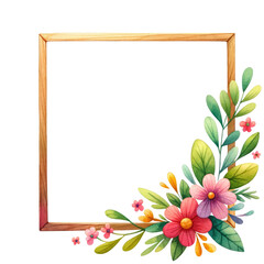 Watercolor floral border. Flower frame. Decorative Flower border clipart.