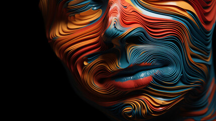 Face made of alternating stripes of artfully