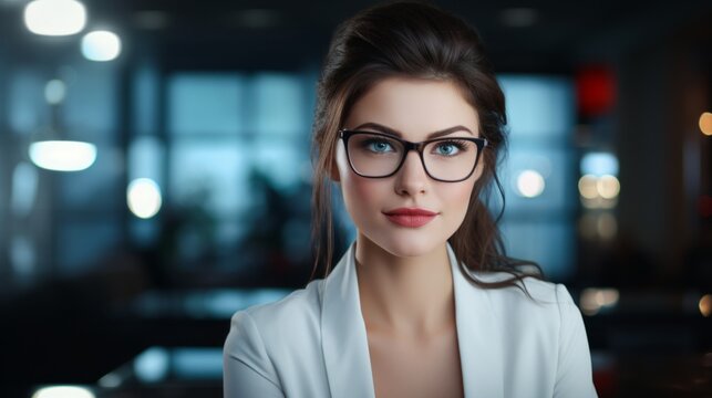 a young adult business woman female manager working late hours in tech industry or logistics. beautiful data scientist or analyst