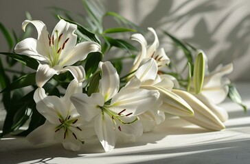 white lily flower bouquet on background
