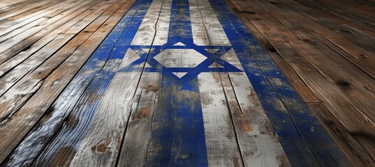 Naklejka premium Israel Flag on wooden floor. AI Generative