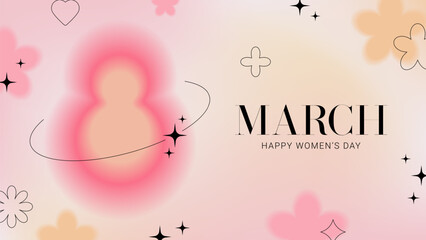 Trendy banner for 8 March. International Women's Day card. Y2k style creative vector illustration with aesthetic blurry elements and linear forms. Minimalist design for party, ads, promo, cover.